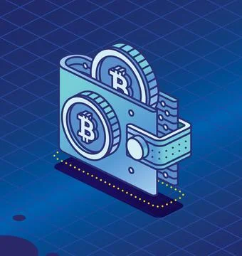 Isometric Crypto Wallet with Cryptocurrency. Two Bitcoin. Icon for Cryptocu.. Stock Illustration