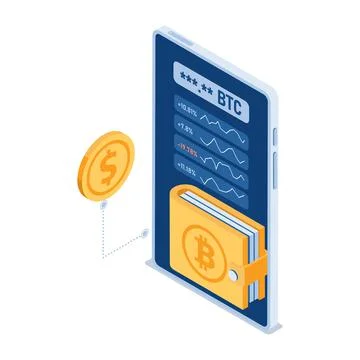 Isometric Cryptocurrency Digital Wallet Inside Smartphone Stock Illustration