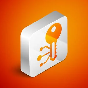 Isometric Cryptocurrency key icon isolated on orange background. Concept of Stockillustratie