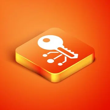 Isometric Cryptocurrency key icon isolated on orange background. Concept of 스톡 일러스트
