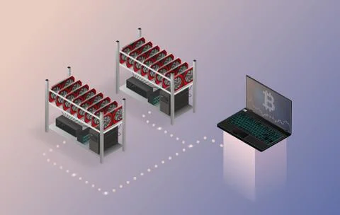 Isometric cryptocurrency mining concept. Stock Illustration