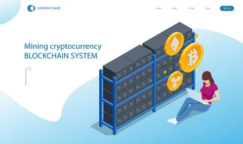 Isometric Cryptomining farm concept. Cryptocurrency Mining Equipment. Mining 스톡 일러스트