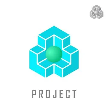 Isometric cube construction with ball inside Stock Illustration