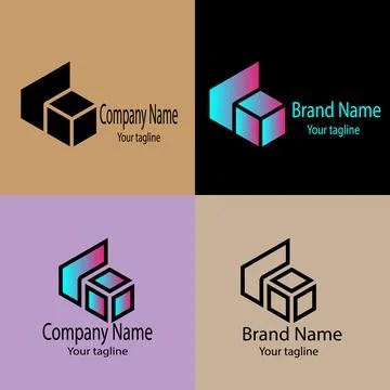 Isometric Cube Frame logo design Stock Illustration