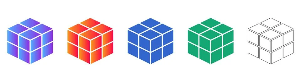 Isometric Cube Geometric Icons Stock Illustration
