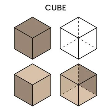 Isometric cube icons in solid filled, wireframe, and shaded versions Stock-Illustration