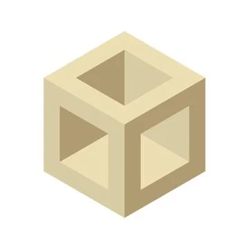 Isometric cube with inner structure minimalist design, neutral beige color pa Stock Illustration