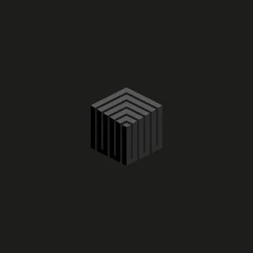 Isometric cube logo perspective lines construction, gray color modern maze te Stockillustratie