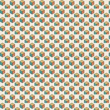Isometric Cube Pattern Background with Teal and Orange Geometric Shapes in .. Stock Illustration
