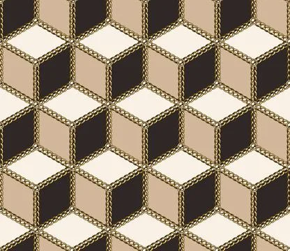 Isometric cube pattern with golden chains Illustrazione stock