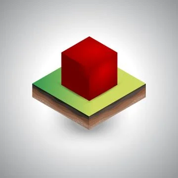 Isometric cube on the piece of the soil Stock Illustration