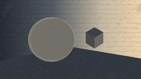 Isometric cube shadow casting on reflective circular surface with gradient .. Stock Illustration