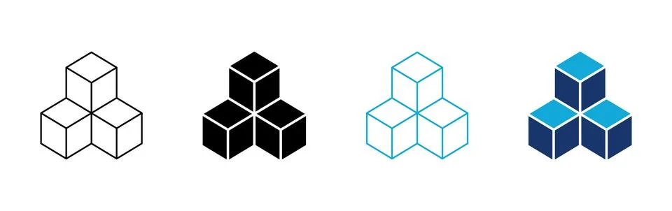 Isometric cube stack icons in outline solid and gradient styles Stock-Illustration