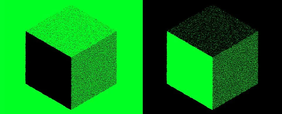 Isometric Cube with Stippled Halftone Texture Effect in Neon Green on Stock Illustration