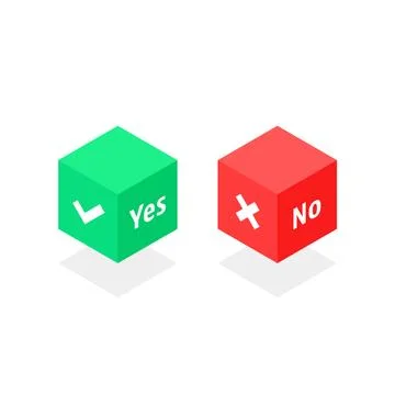 Isometric cube with yes or no marks Stock Illustration