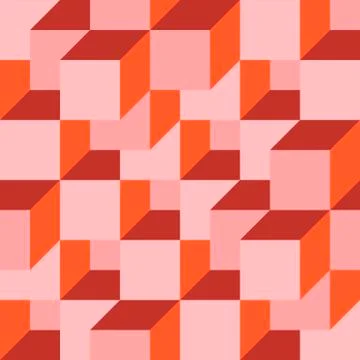 Isometric cubes seamless pattern. Shades of red. Illustrazione stock