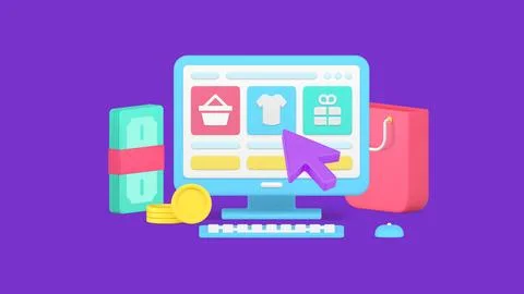 Isometric cursor pointing on goods at website computer monitor online shoppin Illustrazione stock