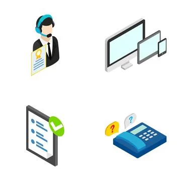 Isometric customer support, help desk and service icons 库存插图