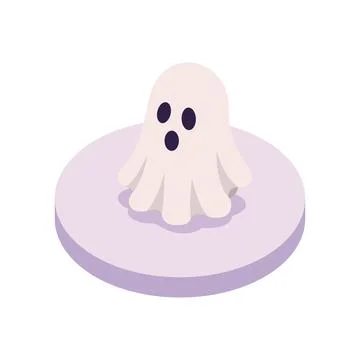 Isometric cute ghost on a platform Halloween vector illustration Stock Illustration