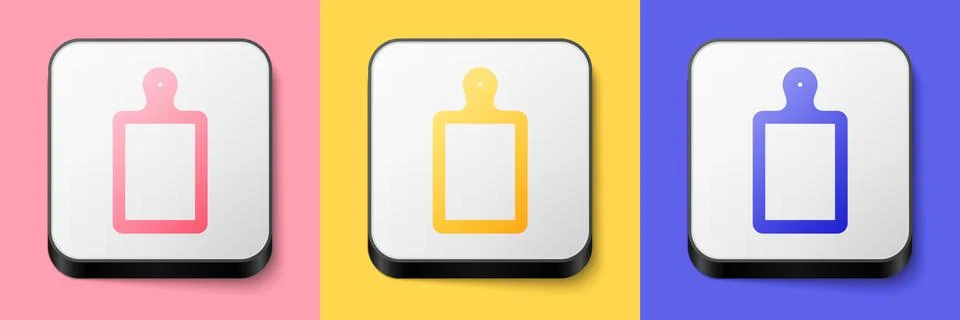 Isometric Cutting board icon isolated on pink, yellow and blue background Stock Illustration