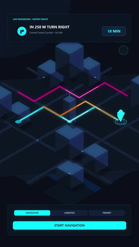 Isometric cyber grid animation with data flow and glowing neon nodes Video stock 347245304