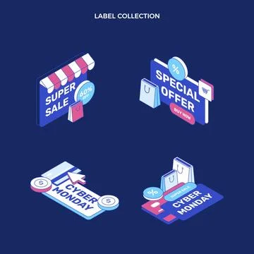 Isometric cyber monday labels collection Stock Illustration