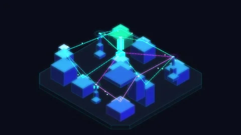 Isometric cyber network data security technology digital animation loop Stock Footage 347204696