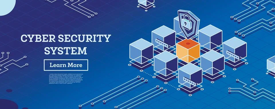 Isometric Cyber Security Concept. Data Protection. Cubes with Lines in Blue C Illustrazione stock