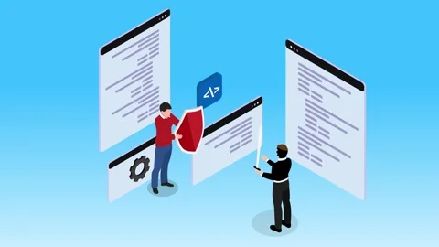 Isometric Cyber Security Concept with Programmer Defending Code Against Hac.. Vidéo 337954661