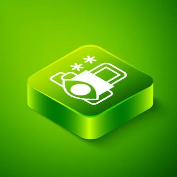 Isometric Cyber security icon isolated on green background. Closed padlock on Illustrazione stock