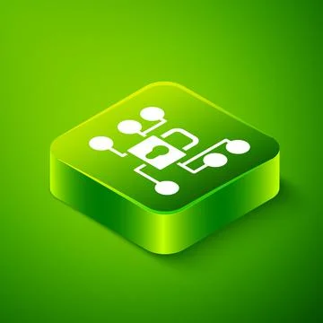 Isometric Cyber security icon isolated on green background. Closed padlock on Illustrazione stock
