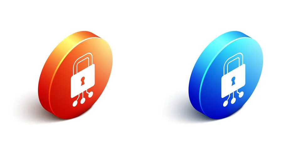 Isometric Cyber security icon isolated on white background. Closed padlock on Stock Illustration