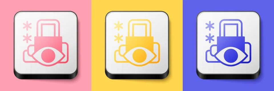 Isometric Cyber security icon isolated on pink, yellow and blue background 库存插图