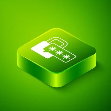Isometric Cyber security icon isolated on green background. Closed padlock on イラスト素材