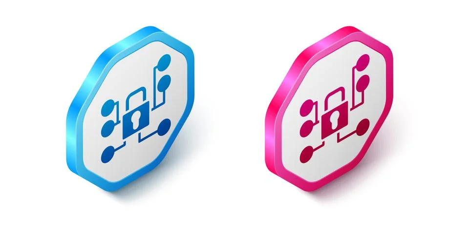 Isometric Cyber security icon isolated on white background. Closed padlock on 스톡 일러스트