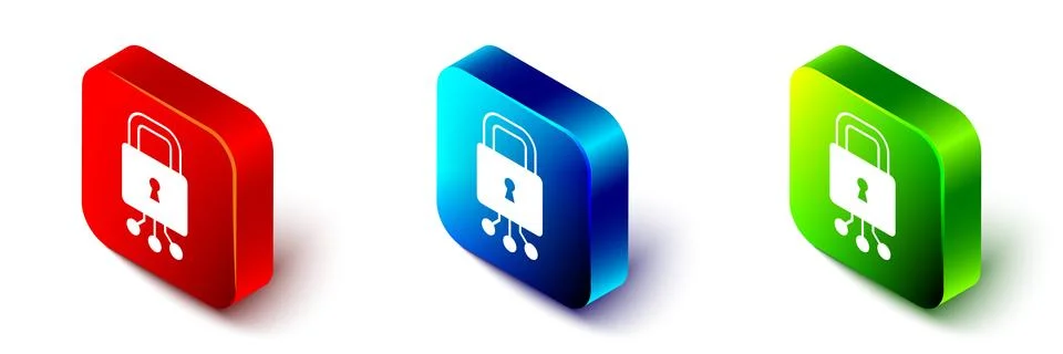 Isometric Cyber security icon isolated on white background. Closed padlock .. Stock Illustration
