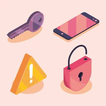 Isometric cyber security, icons 库存插图