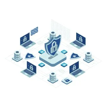 Isometric Cybersecurity and  Zero Trust Security Network Stock Illustration