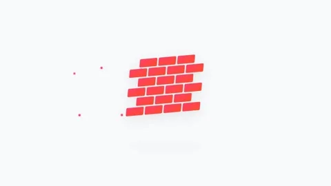 Isometric Cybersecurity Firewall Icon with Deflecting Red Data Packets and .. Видео 346130597