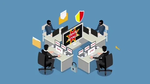 Isometric Cybersecurity Team Countering a DDoS Hacker Attack 3d animation c.. Stock Footage 337940659
