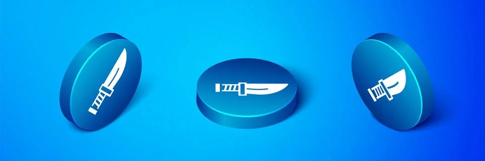 Isometric Dagger icon isolated on blue background. Knife icon. Sword with sharp Stock Illustration