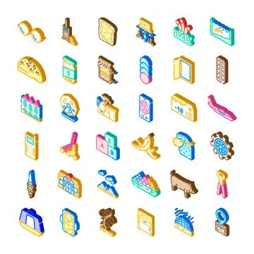 Isometric daily life objects and service icons collection Stock Illustration
