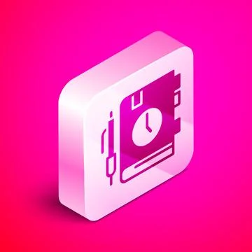 Isometric Daily paper notepad icon isolated on pink background. Silver square Illustrazione stock