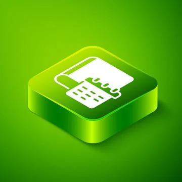 Isometric Daily paper notepad icon isolated on green background. Green square Stock Illustration