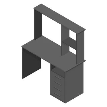 Isometric Dark Grey Computer Desk with Shelves Stock Illustration
