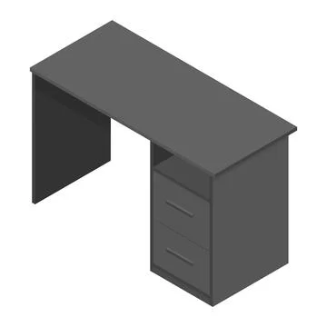 Isometric Dark Office Desk Vector Illustration Stock Illustration
