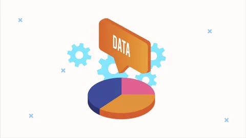 Isometric data analysis animation featuring colorful pie chart and rotating.. Stock Footage 333607969