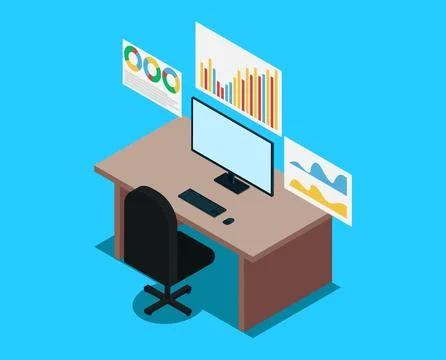 Isometric data analysis design for website, financial report, business 스톡 일러스트
