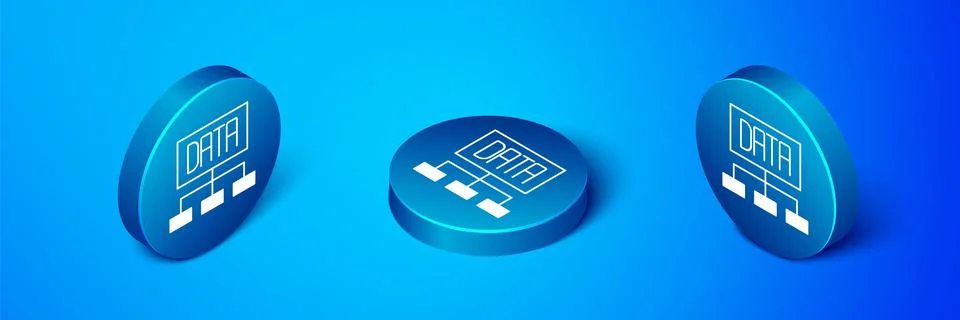 Isometric Data analysis icon isolated on blue background. Business data analy Stock Illustration