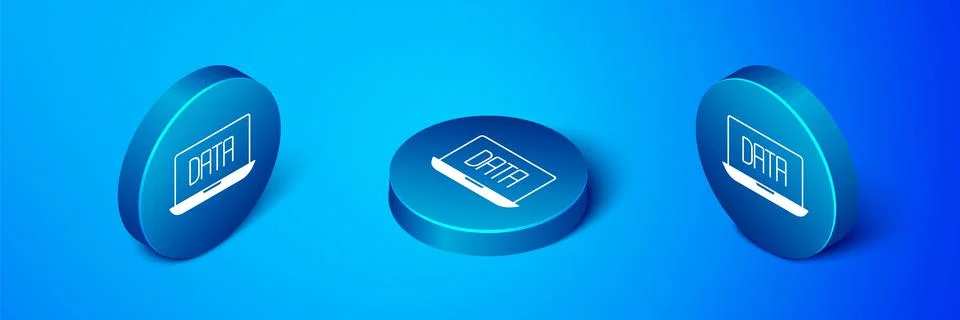 Isometric Data analysis icon isolated on blue background. Business data analy Stock Illustration